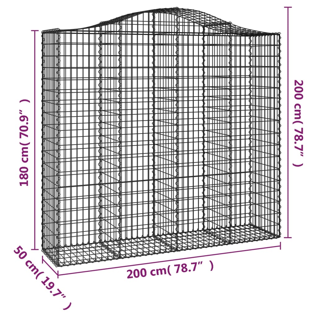 vidaXL Gabioner bågformade 3 st 200x50x180/200 cm galvaniserat järn