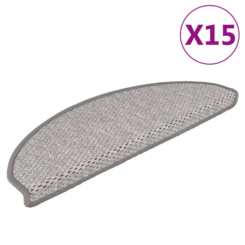 vidaXL Trappstegsmattor självhäftande sisal 15 st 65x21x4 cm gråvit