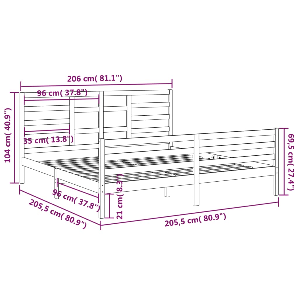 vidaXL Sängram honungsbrun massivt trä 200x200 cm