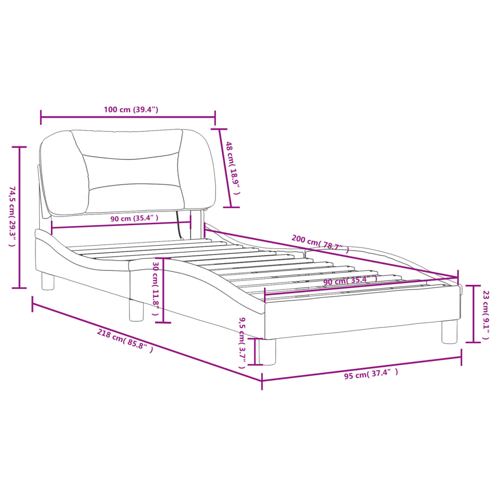 vidaXL Sängram med LED-belysning svart 90x200 cm konstläder