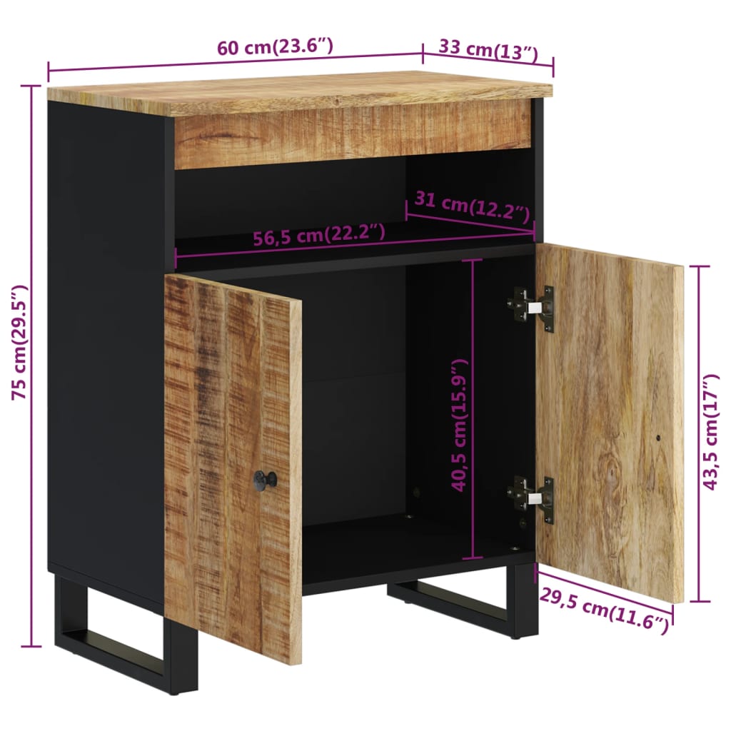 vidaXL Skänk med 2 dörrar 60x33x75 cm massivt mangoträ