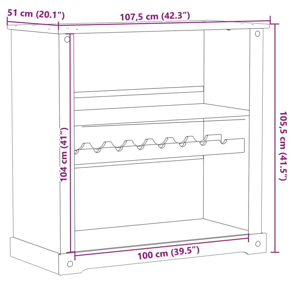 vidaXL Vinskåp Corona 107,5x51x105,5 cm massiv furu