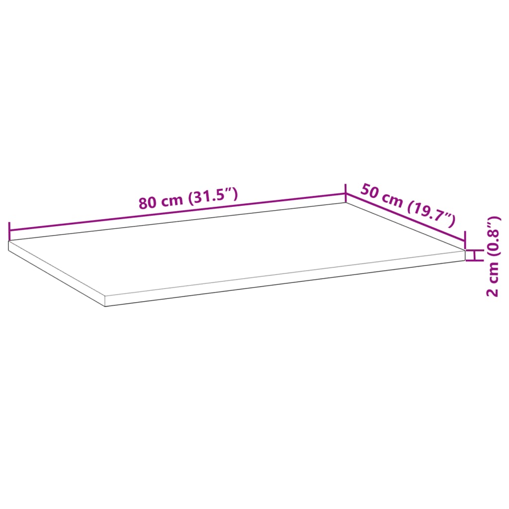 vidaXL Bänkskiva för badrum obehandlad 80x50x2 cm massivt akaciaträ