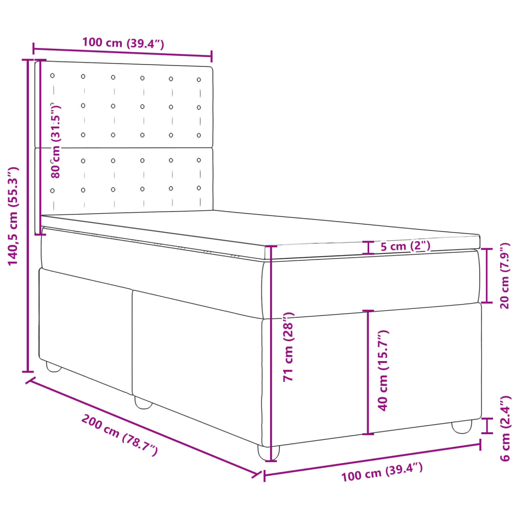 vidaXL Ramsäng med madrass svart 100x200 cm tyg