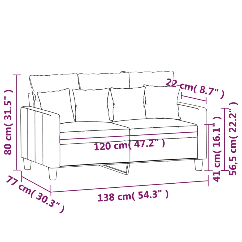 vidaXL 2-sitssoffa gräddvit 120 cm tyg