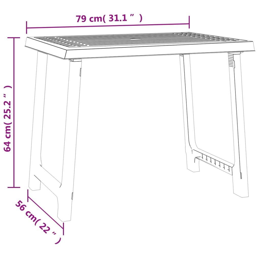 vidaXL Campingbord vit 79x56x64 cm PP träutseende