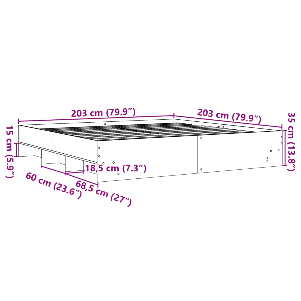 vidaXL Sängram sonoma-ek 200x200 cm konstruerad trä