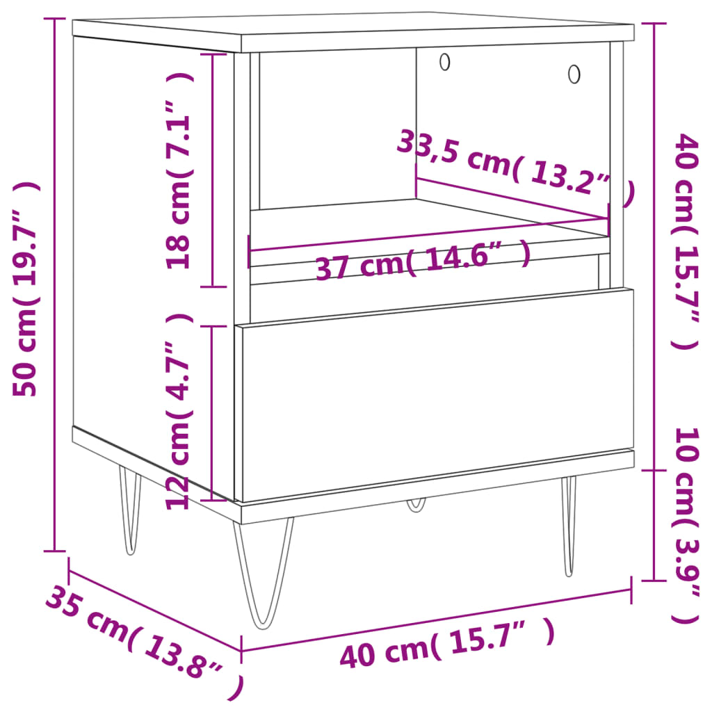 vidaXL Sängbord 2 st rökfärgad ek 40x35x50 cm konstruerat trä