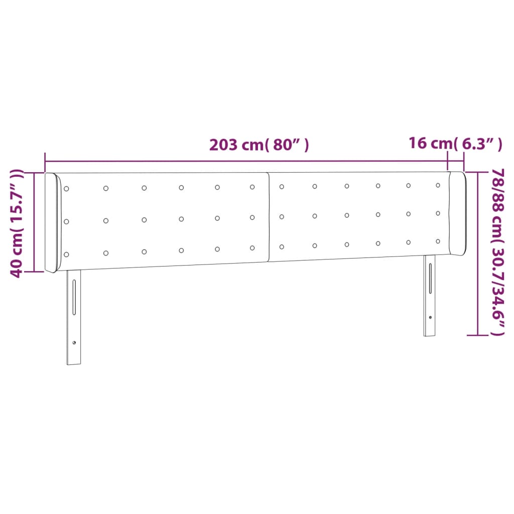 vidaXL Sänggavel LED rosa 203x16x78/88 cm sammet