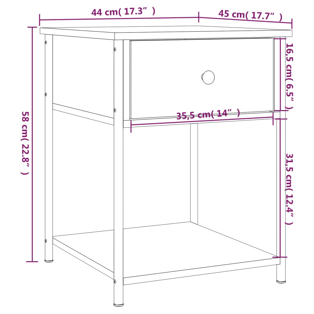 vidaXL Sängbord 2 st brun ek 44x45x58 cm konstruerat trä