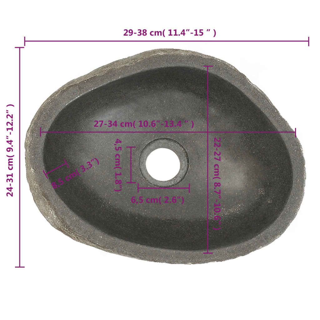 vidaXL Handfat flodsten oval (29-38)x(24-31) cm