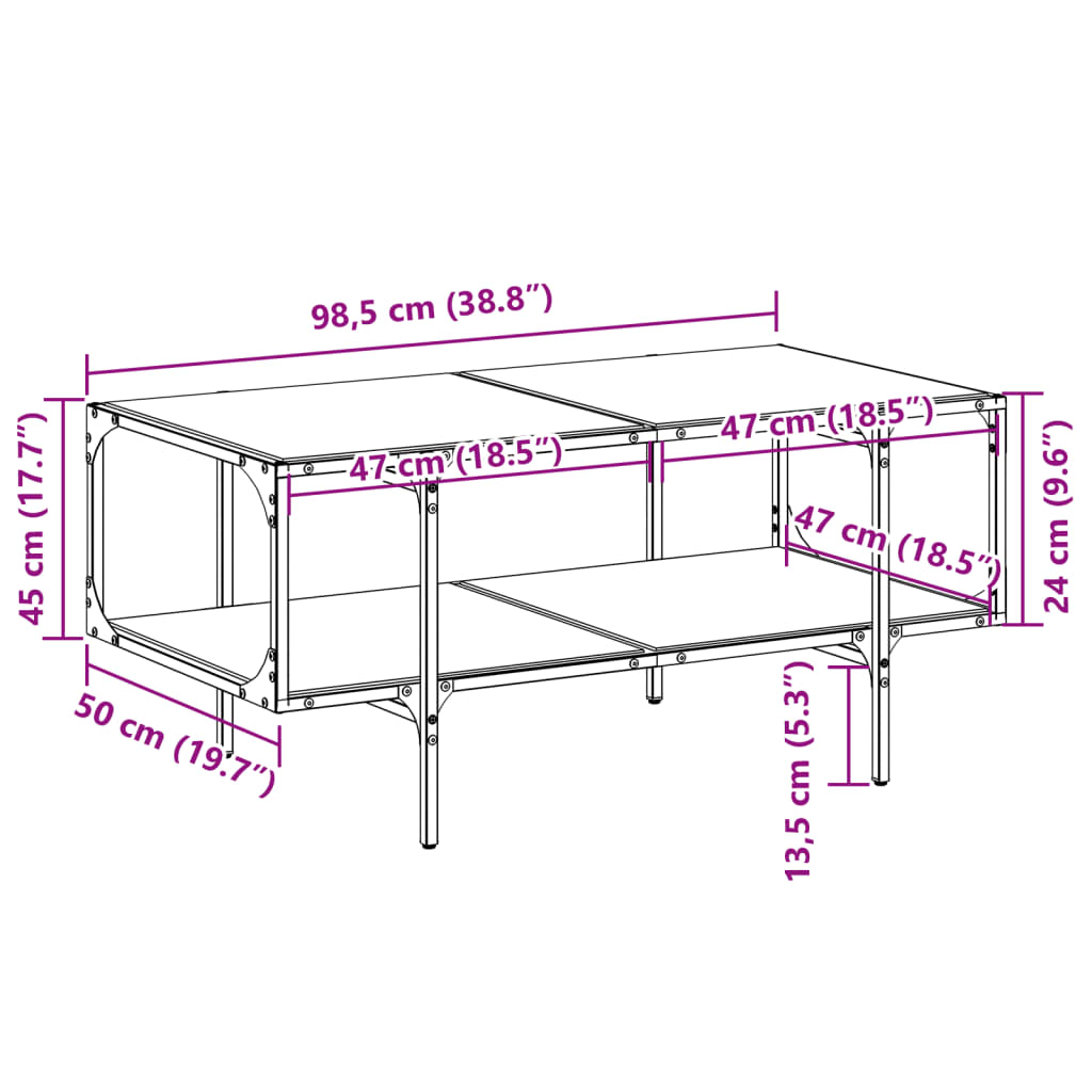 vidaXL Soffbord med transparent glasskiva 98,5x50x45 cm stål