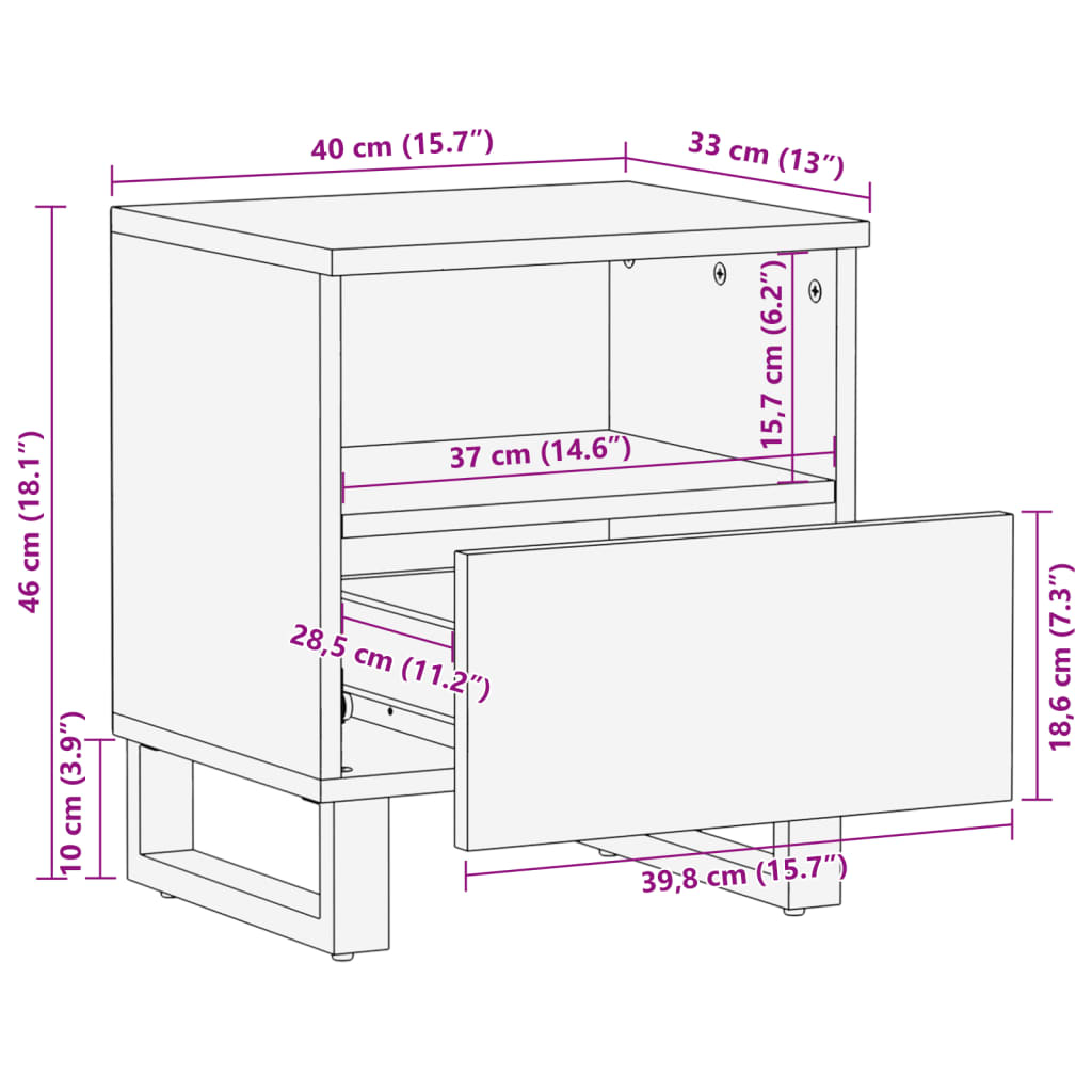 vidaXL Sängbord 2 st 40x34x46 cm massivt återvunnet trä