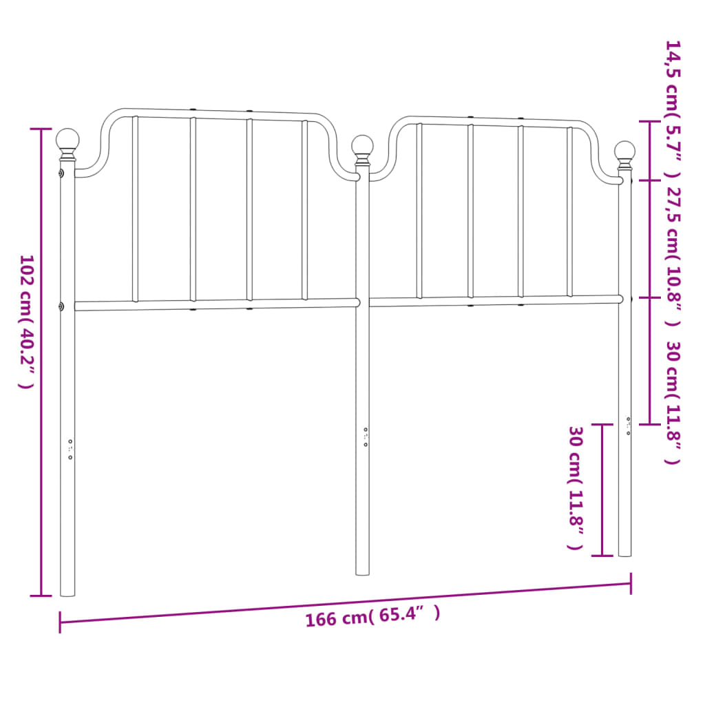 vidaXL Huvudgavel metall vit 160 cm