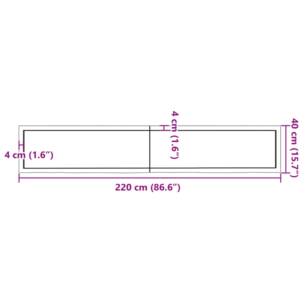 vidaXL Bordsskiva mörkbrun 220x40x(2-6) cm behandlad massiv ek