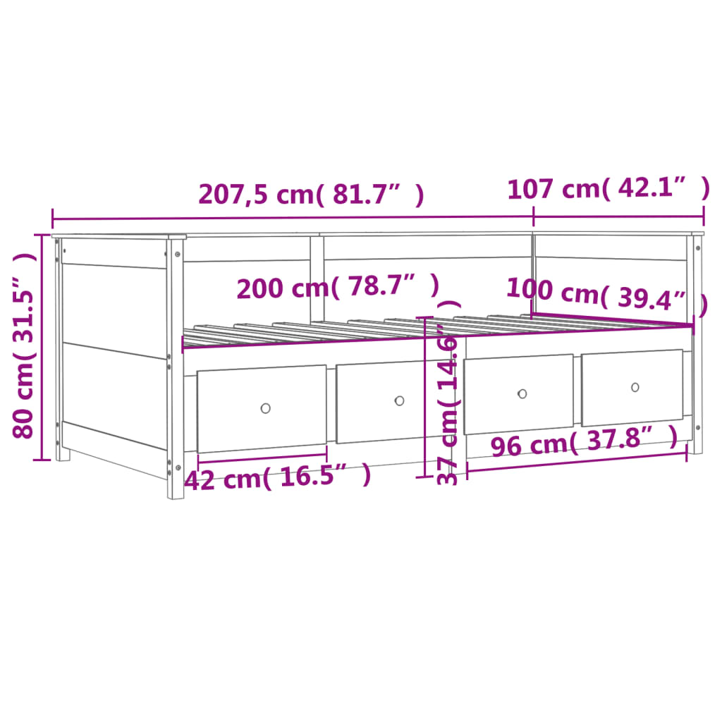 vidaXL Dagbädd vaxad brun 100x200 cm massivt furu