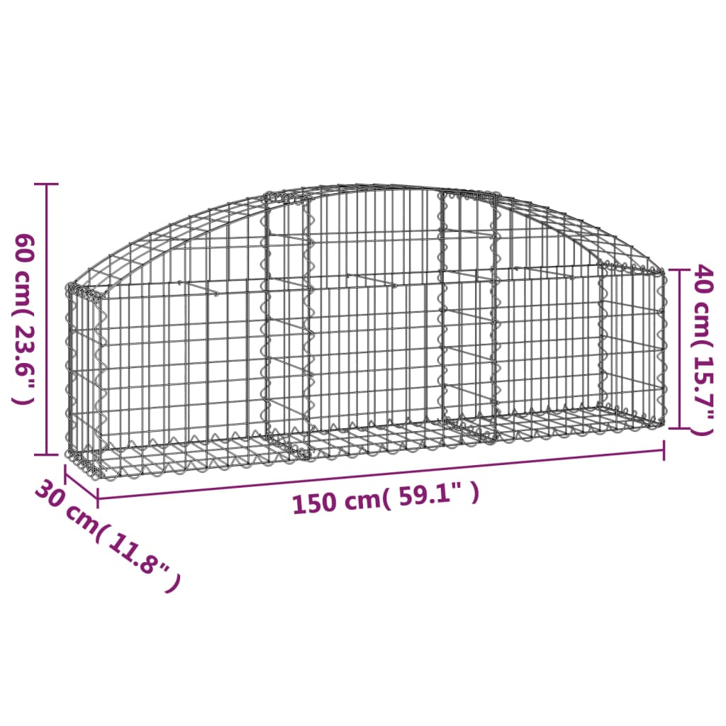 vidaXL Gabion bågformad 150x30x40/60 cm galvaniserat järn