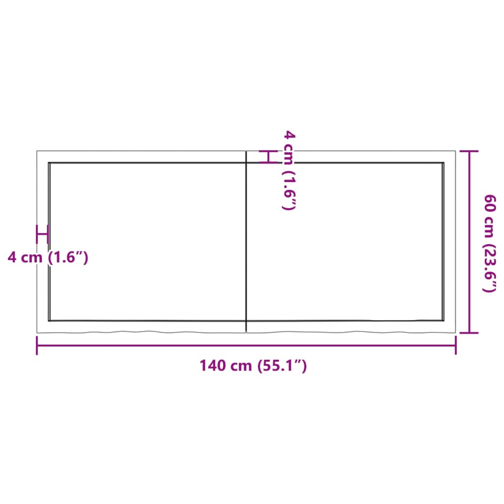 vidaXL Bordsskiva mörkbrun 140x60x(2-4) cm behandlad massiv ek