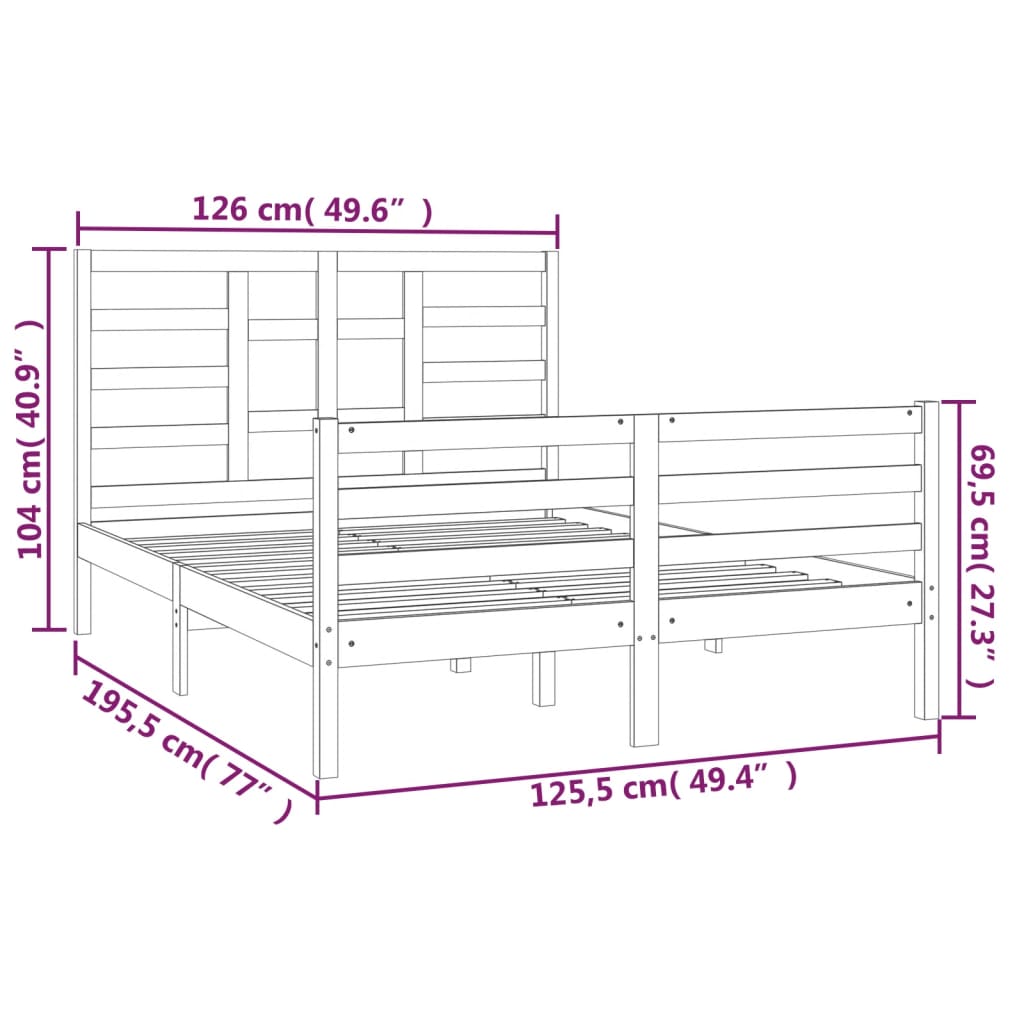 vidaXL Sängram vit massivt trä 120x190 cm