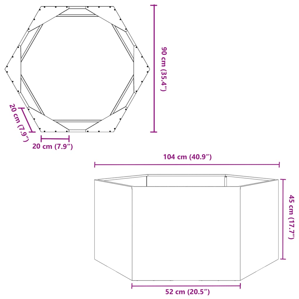 vidaXL Odlingslåda svart sexkantig 104x90x45 cm stål