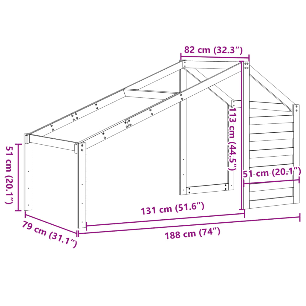 vidaXL Tak till barnsäng vaxbrun 188x82x113 cm massiv furu