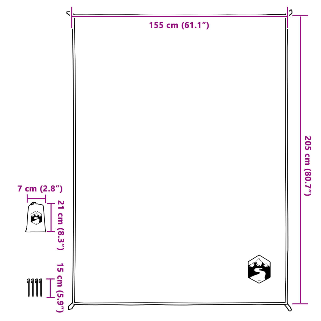 vidaXL Picknickfilt med markpinnar blå 205x155 cm