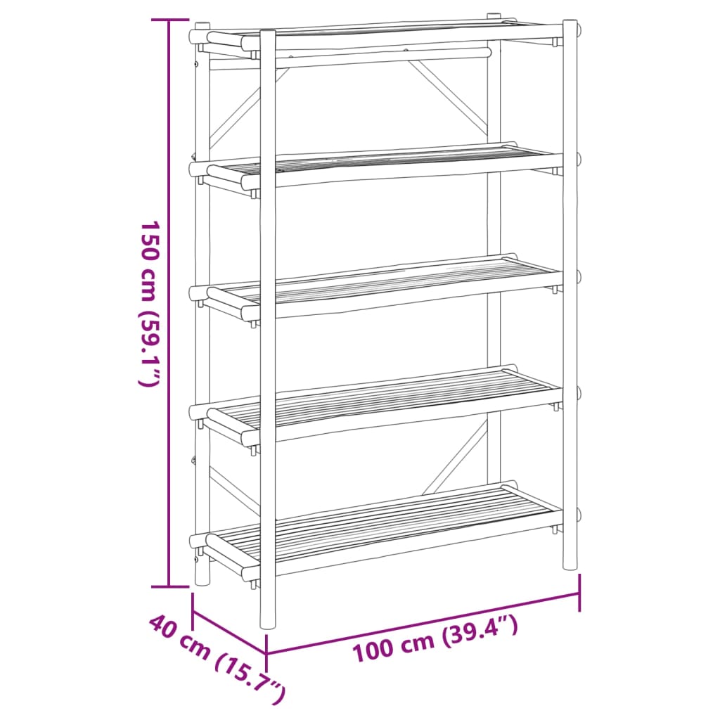 vidaXL Bokhylla 5 hyllplan 100x40x150 cm bambu