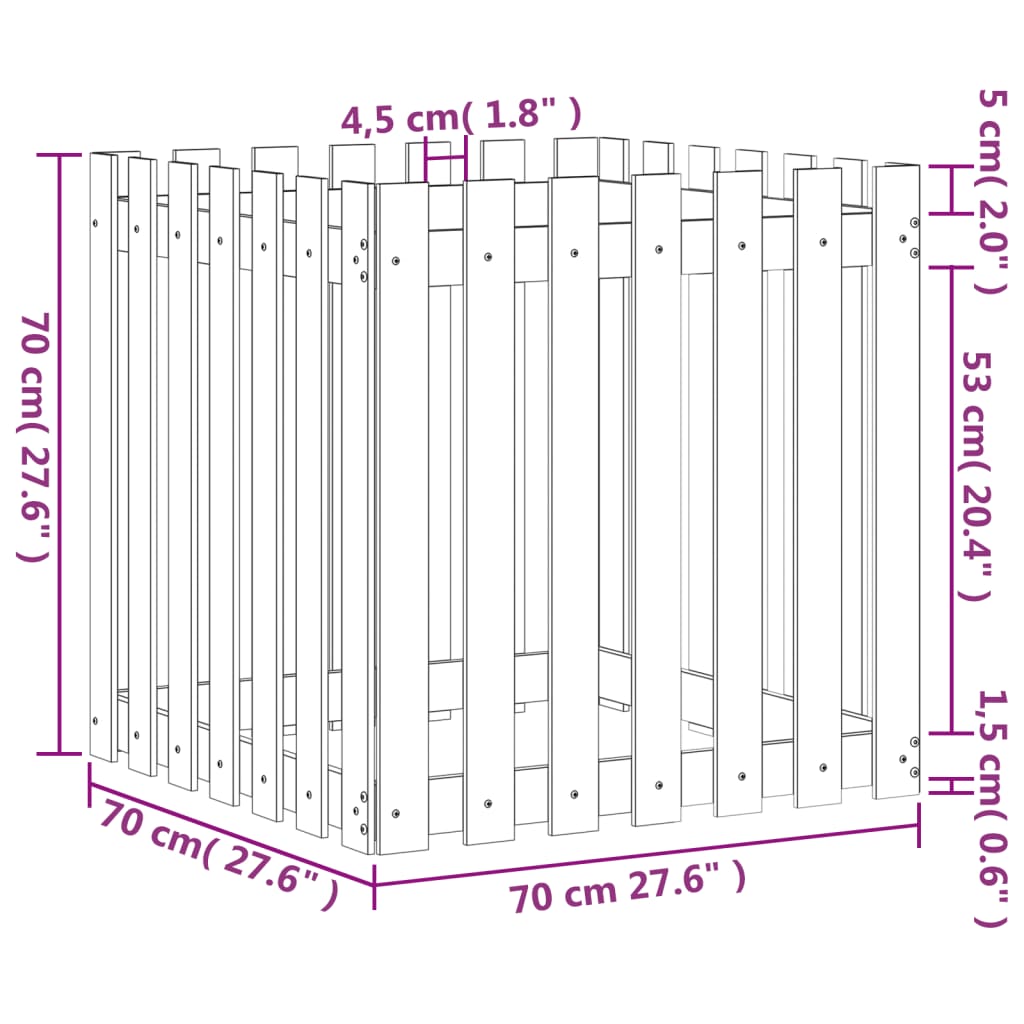 vidaXL Odlingslåda med staket-design 70x70x70 cm impregnerat furu