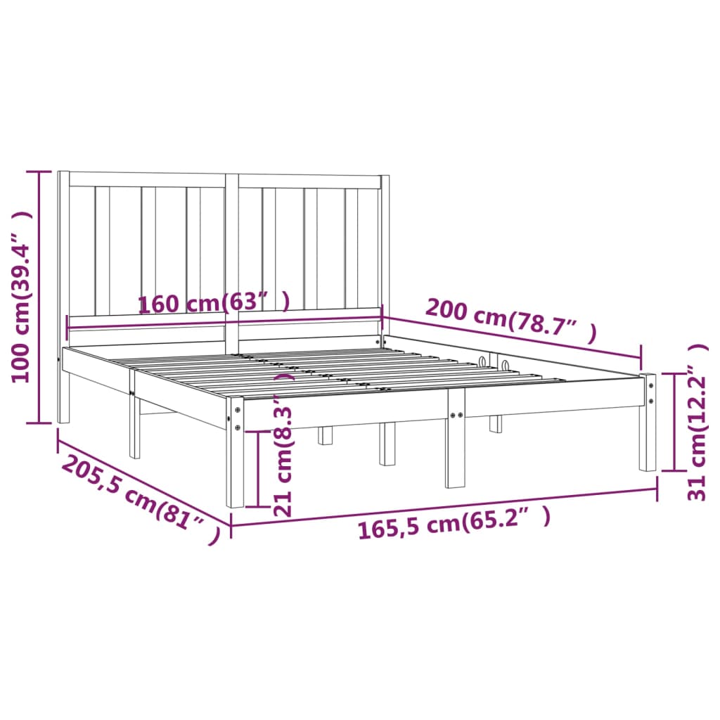 vidaXL Sängram massiv furu 160x200 cm