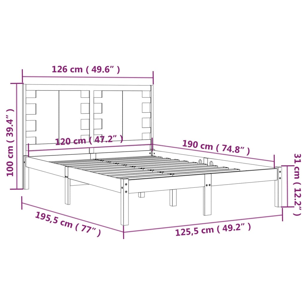 vidaXL Sängram svart massivt trä 120x190 cm