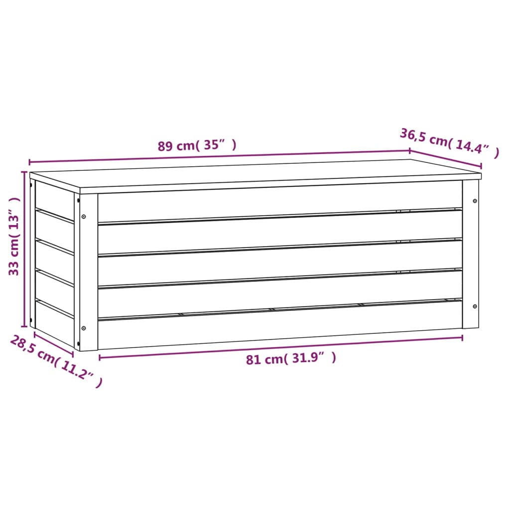 vidaXL Förvaringslåda 89x36,5x33 cm massiv furu