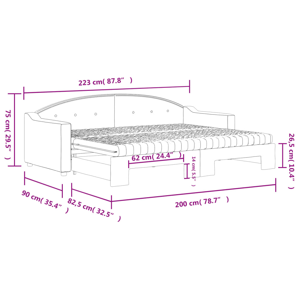 vidaXL Dagbädd med madrasser utdragbar mörkgrå 80x200 cm tyg