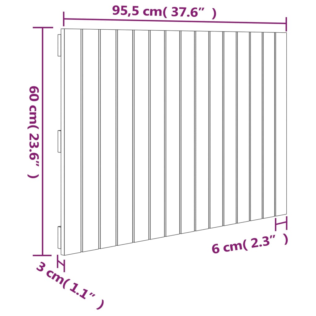 vidaXL Väggmonterad huvudgavel 95,5x3x60 cm massiv furu