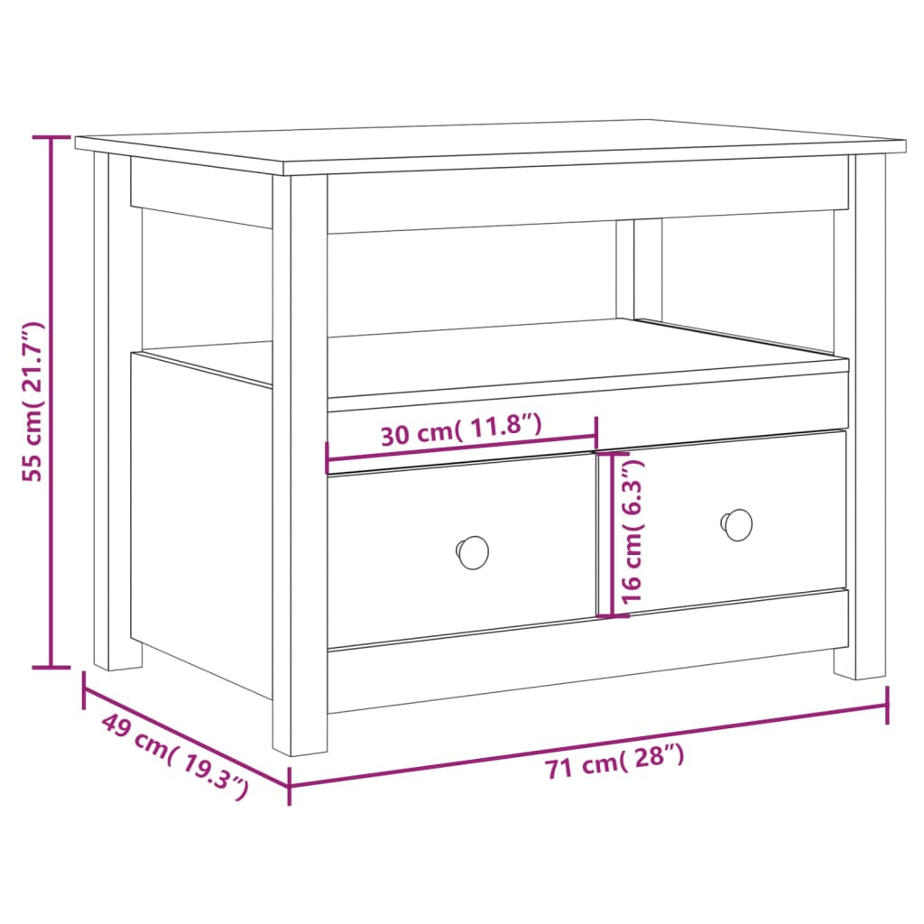 vidaXL Soffbord svart 71x49x55 cm massiv furu