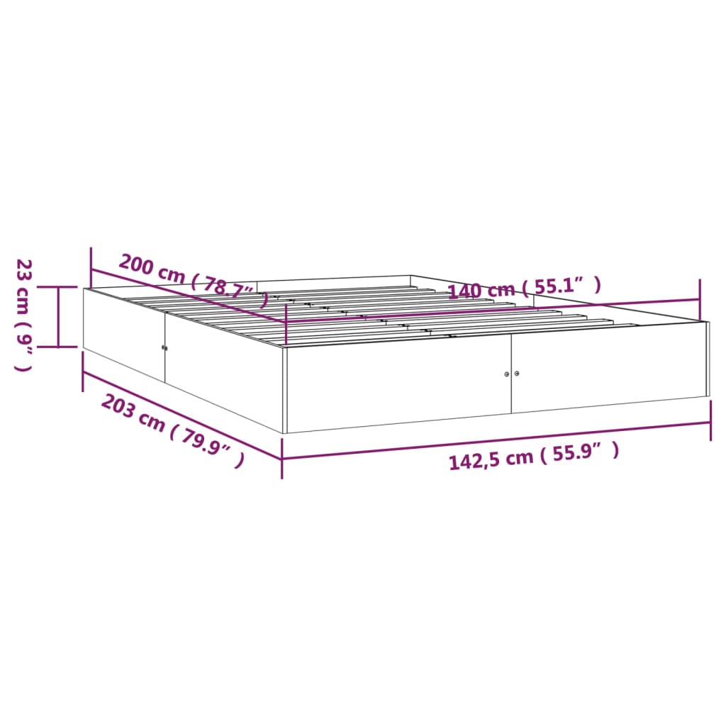 vidaXL Sängram vit massivt trä 140x200 cm