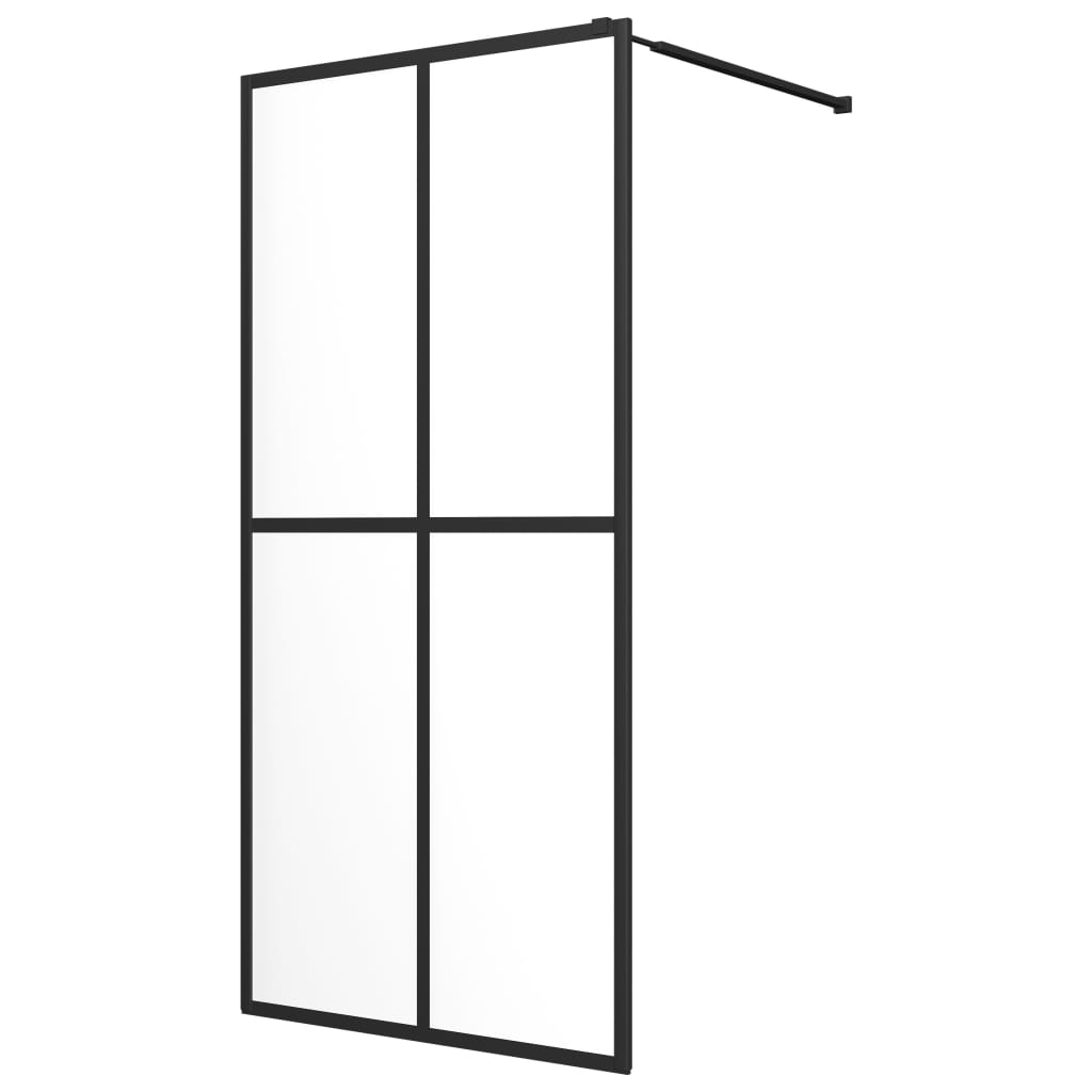 vidaXL Duschvägg med hylla svart 80x195 cm ESG-glas&aluminium