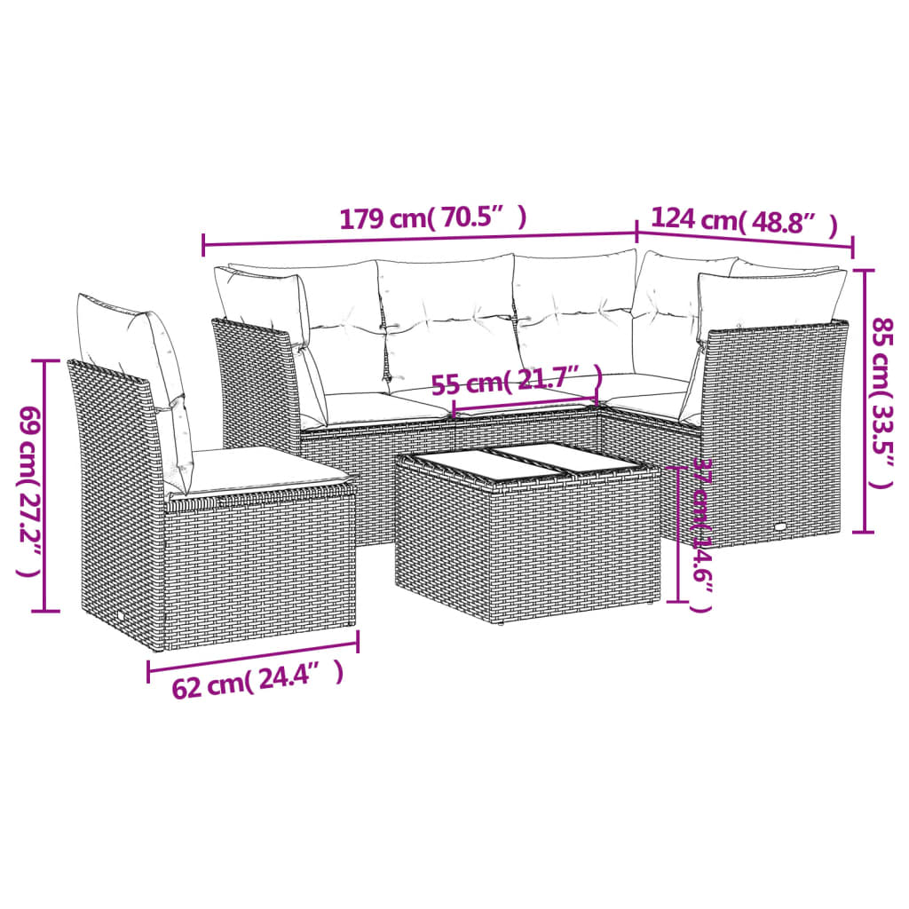 vidaXL Loungegrupp med dynor 6 delar svart konstrotting