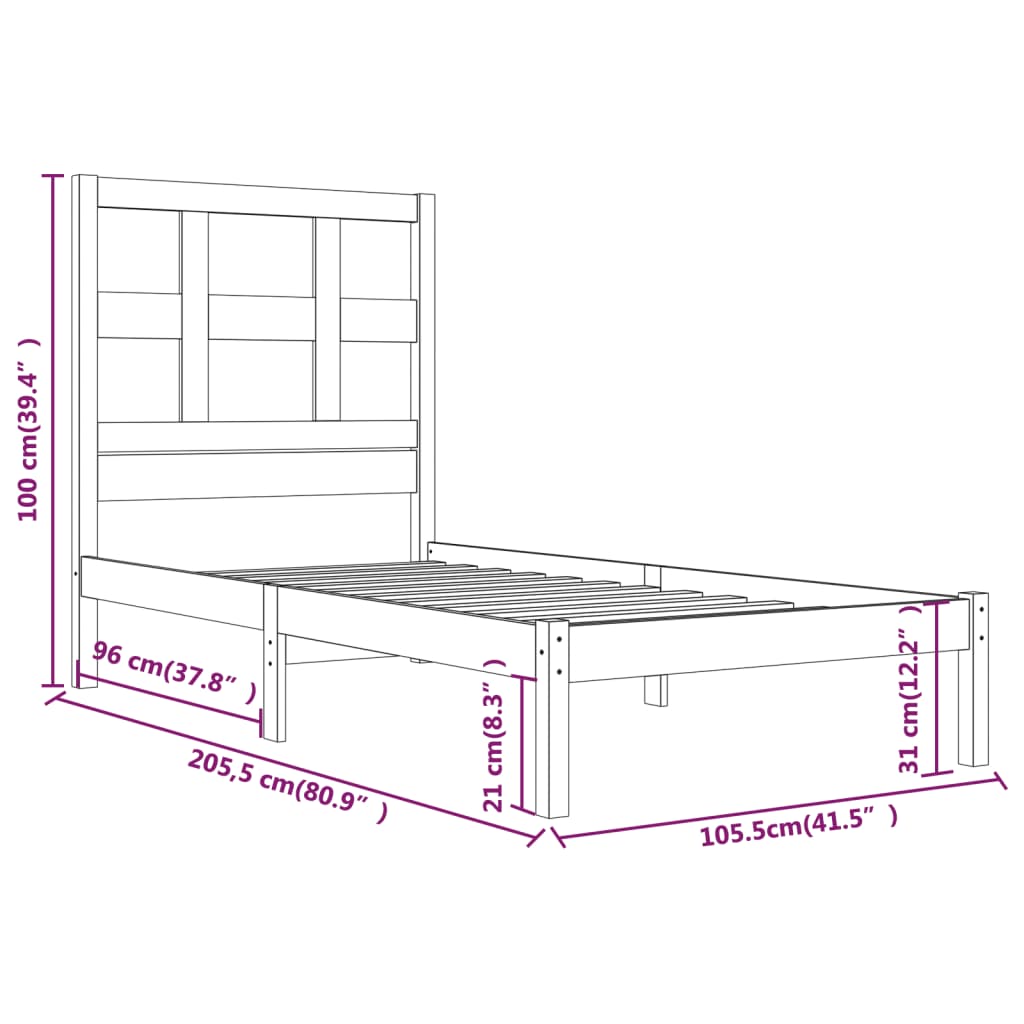 vidaXL Sängram honungsbrun massiv furu 100x200 cm