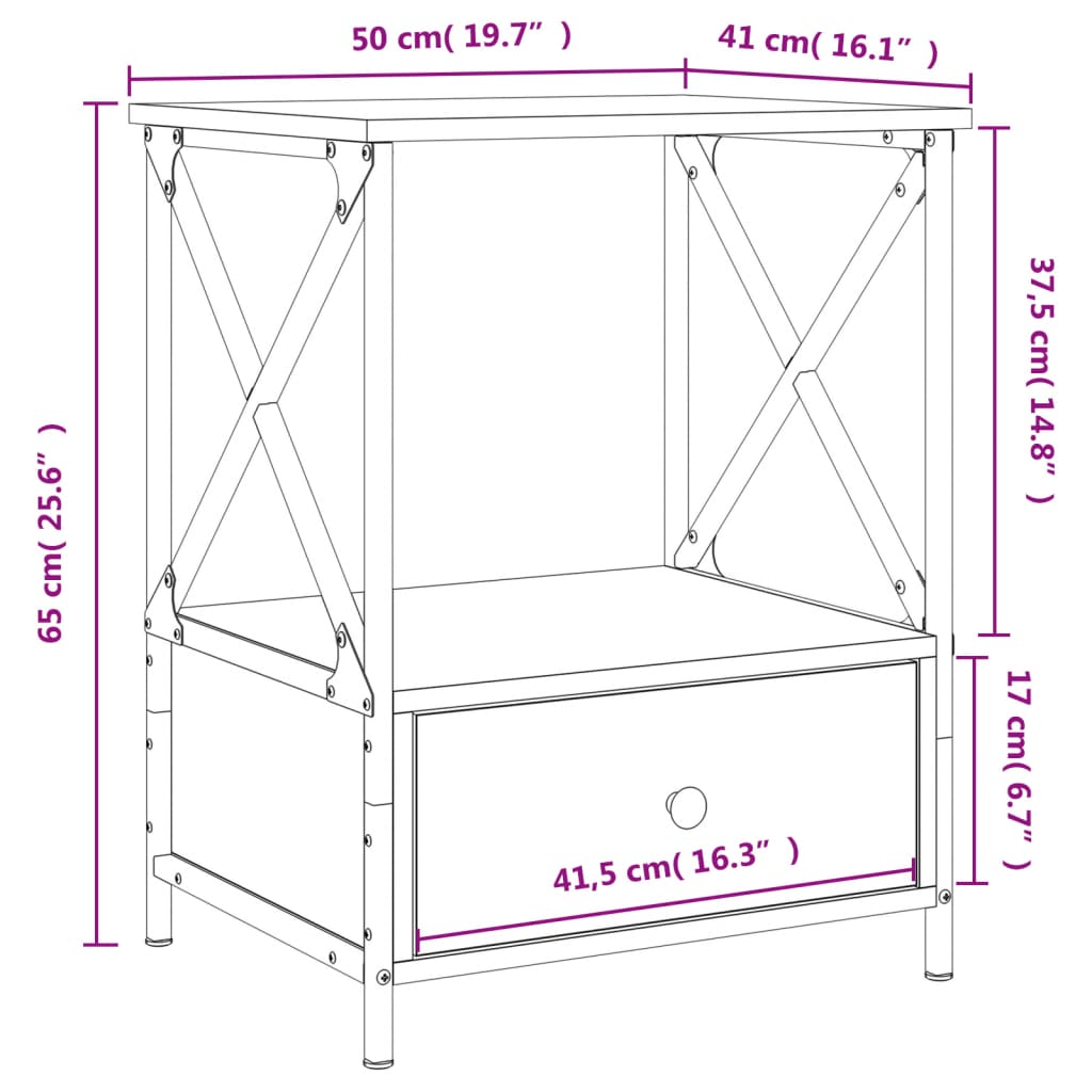 vidaXL Sängbord svart 50x41x65 cm konstruerat trä