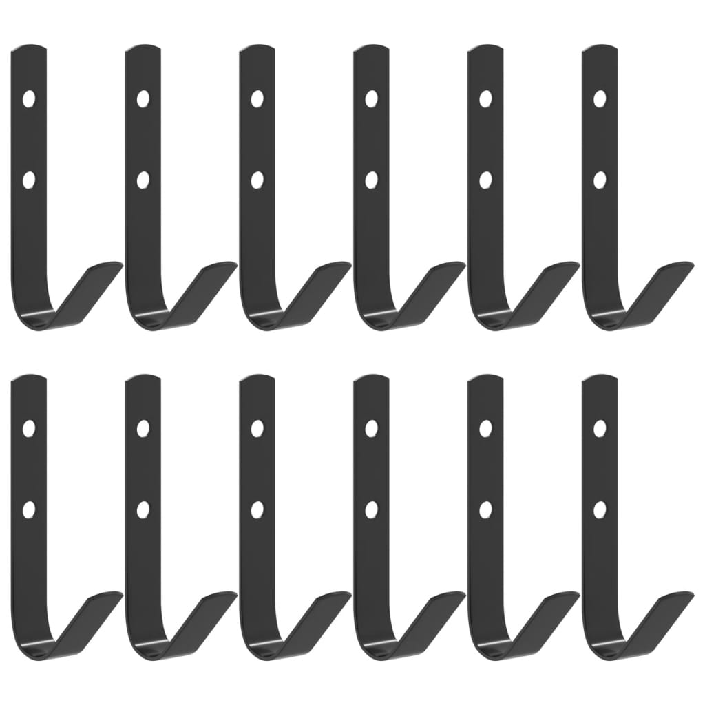 vidaXL Väggkrokar J-form 12 st svart stål