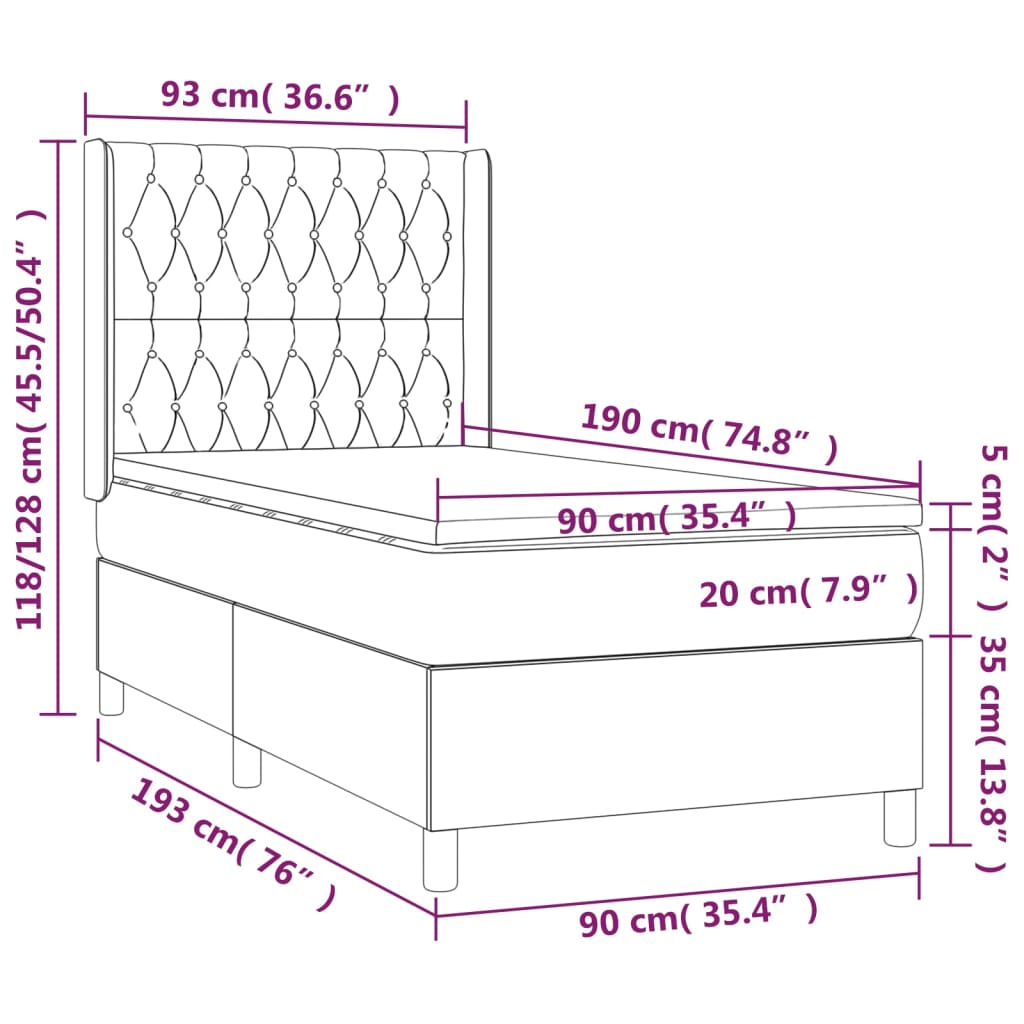 vidaXL Ramsäng med madrass & LED mörkgrå 90x190 cm tyg