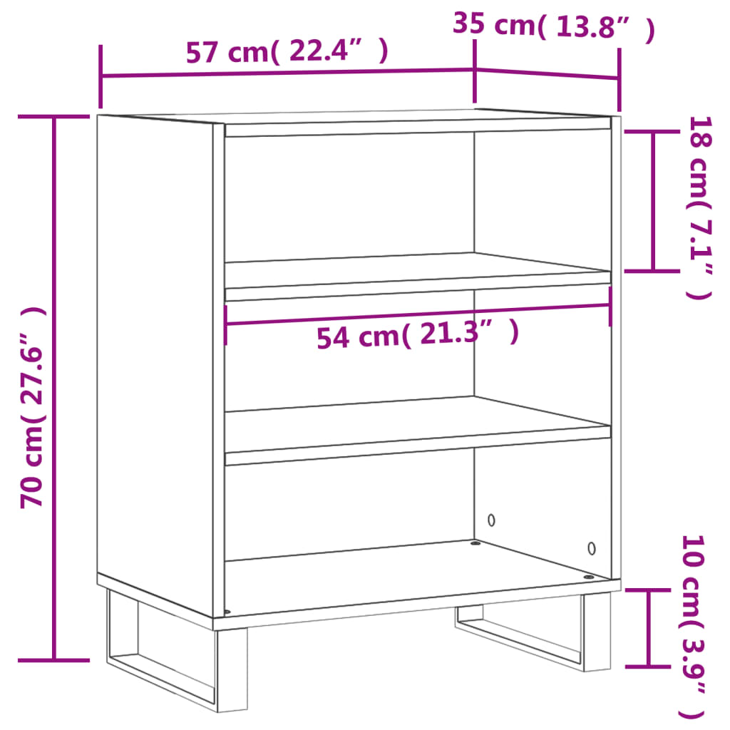 vidaXL Förvaringshylla vit 57x35x70 cm konstruerat trä