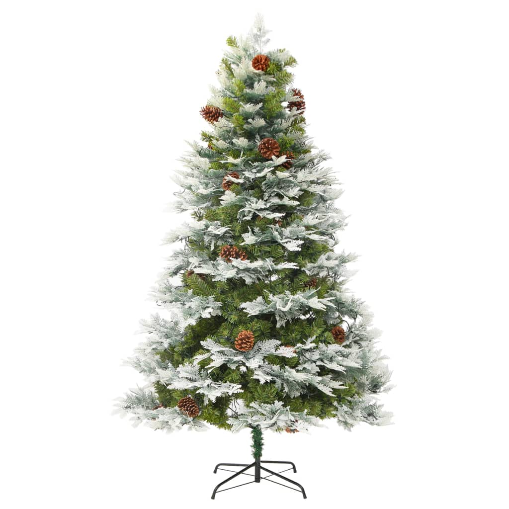 vidaXL Belyst julgran med kottar grön 195 cm PVC&PE