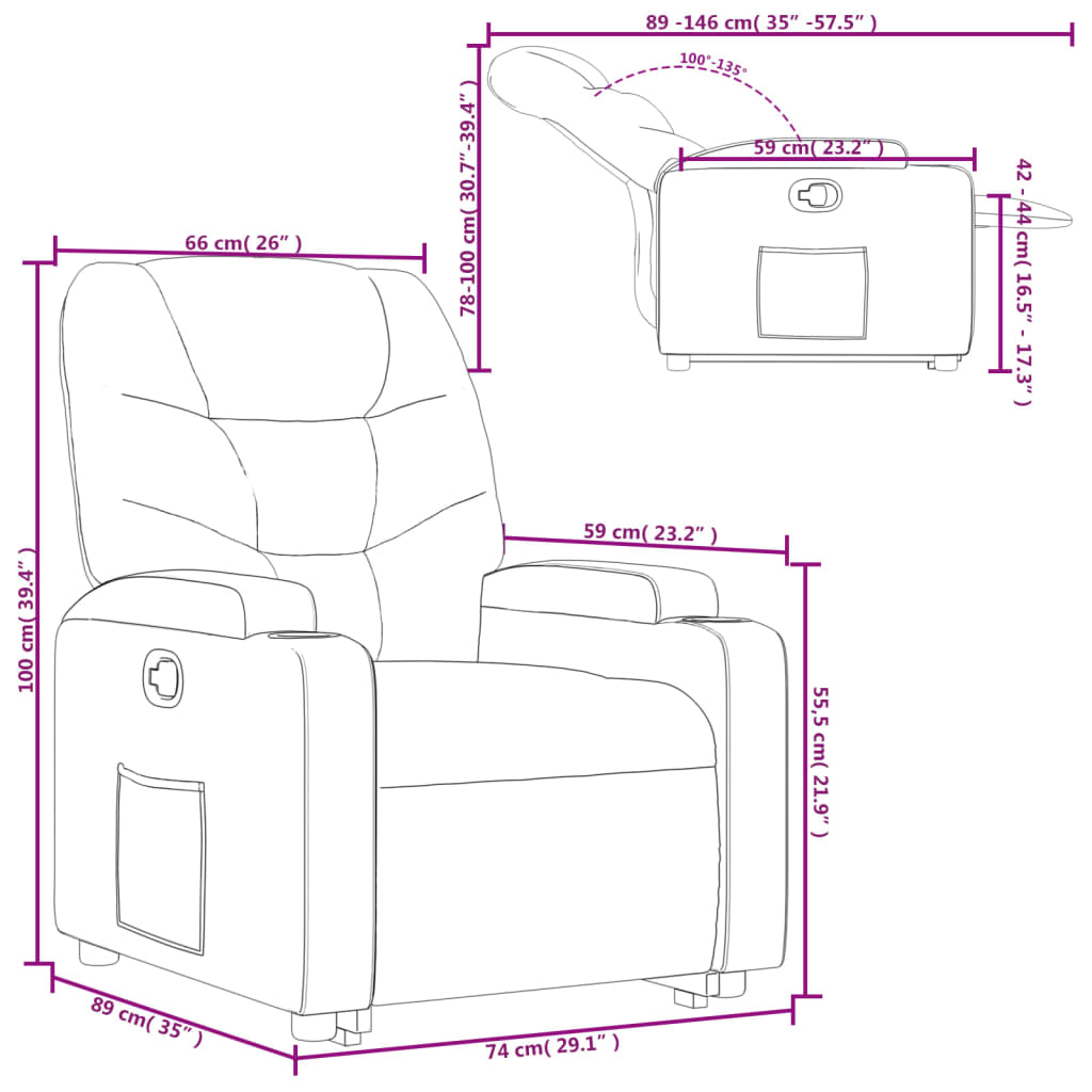 vidaXL Reclinerfåtölj med uppresningshjälp cappuccino konstläder