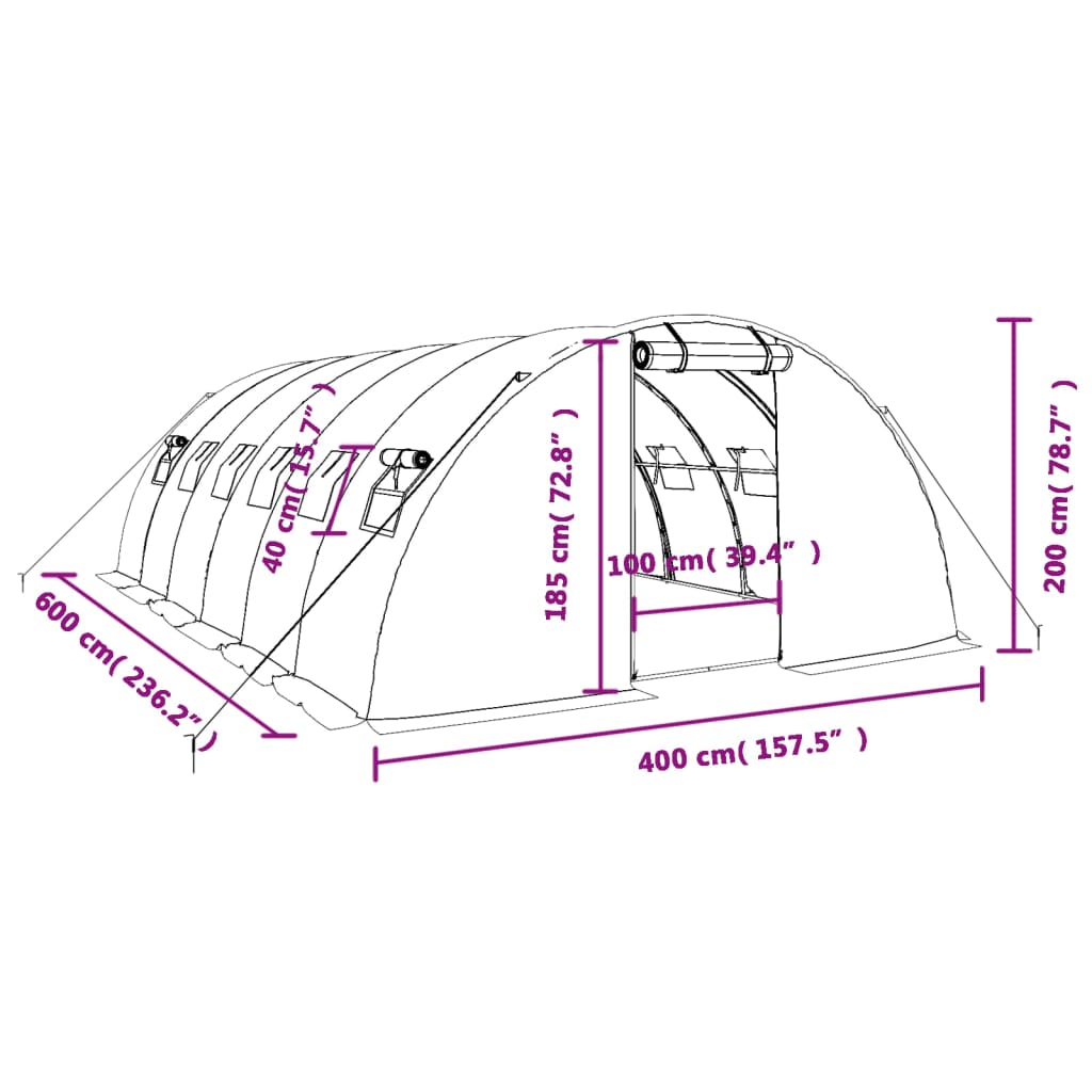 vidaXL Växthus med stålram grön 24 m² 6x4x2 m