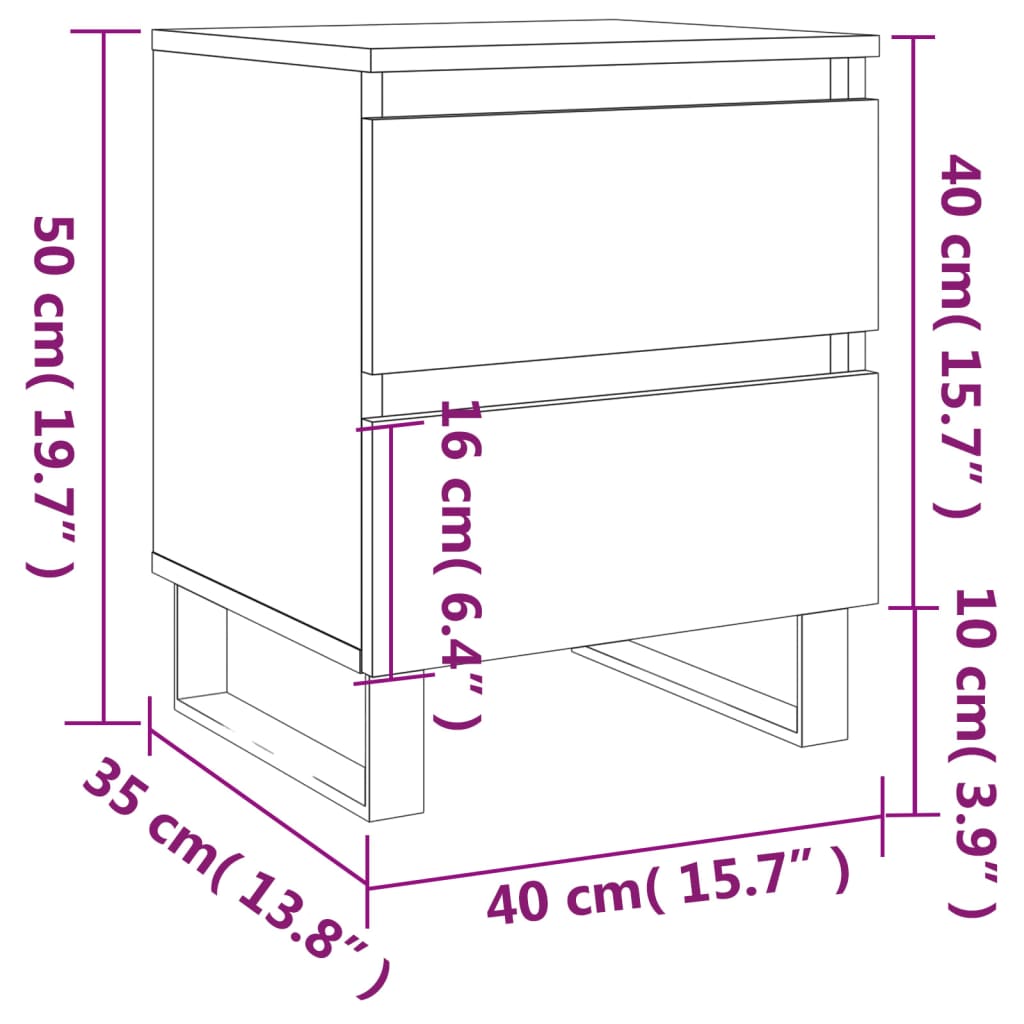 vidaXL Sängbord 2 st brun ek 40x35x50 cm konstruerat trä