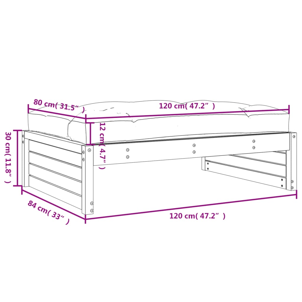 vidaXL Fotpall för trädgården 120x80 cm massiv furu