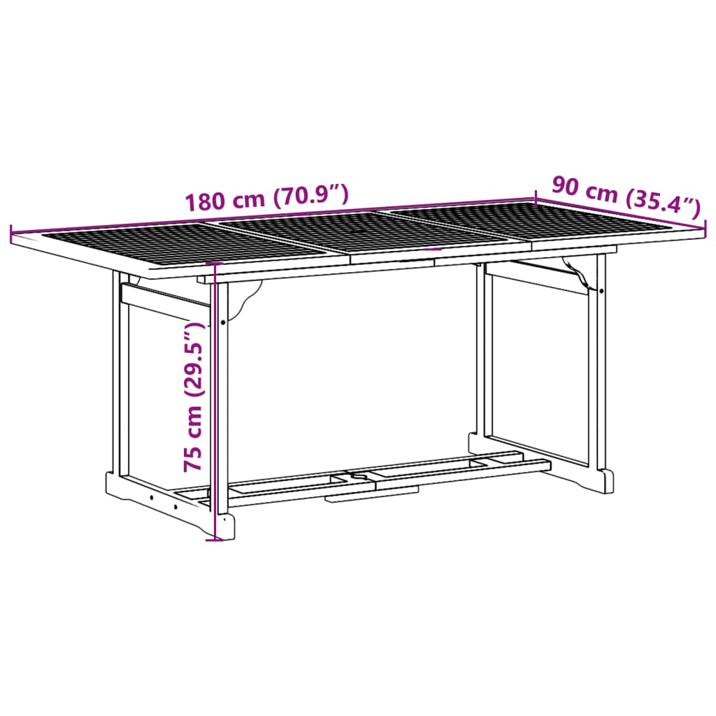 vidaXL Matgrupp för trädgården 9 delar 180x90x75 cm massivt akaciaträ