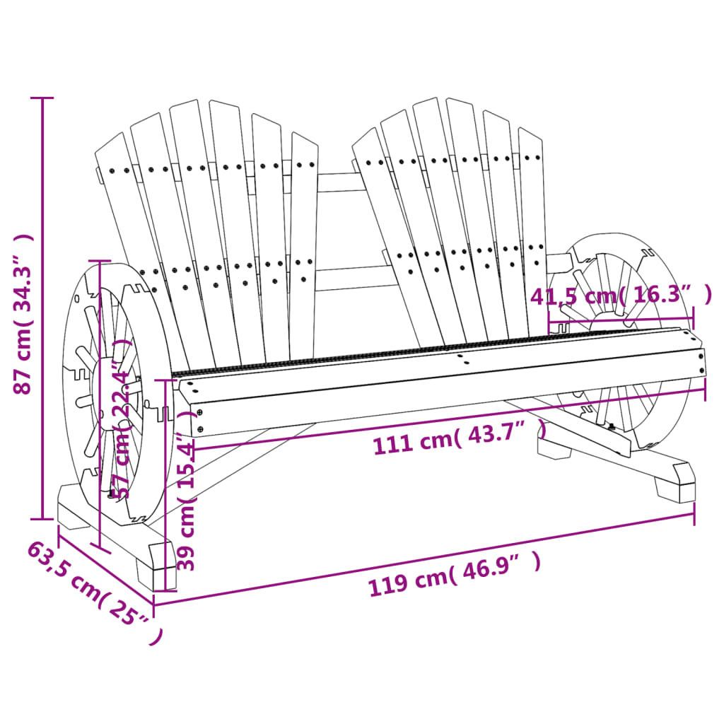 vidaXL Gungstol 2-sits adirondack massivt granträ