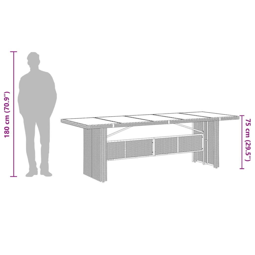 vidaXL Trädgårdsbord med glasskiva svart 240x90x75 cm konstrotting